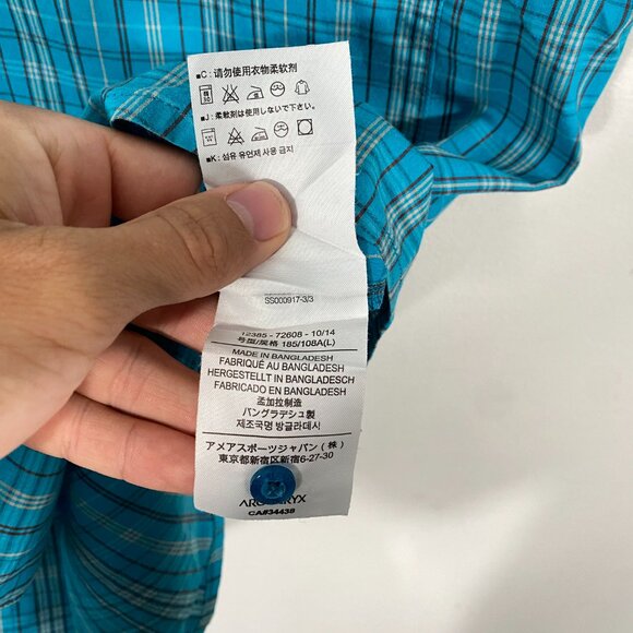 Arc'teryx Short Sleeve Plaid Peakline Hike Shirt Blue men's size Large - Picture 6 of 7